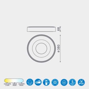 Plafón LED redondo Coin 56W dimensiones