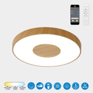 PLafón LED redondo Coin madera