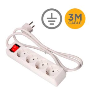 Base múltiple 4 salidas Schuko interruptor y 3m cable