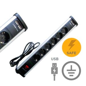 Base múltiple sobremesa 6 salidas Schuko con protección y 1.5m cable