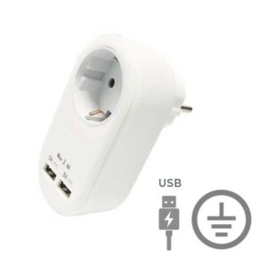 Base 2 USB DC 5V + 1 Schuko AC 250V con toma de tierra