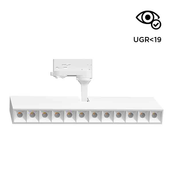 Proyector lineal LED abatible y orientable para carril trifásico 20W y 32W.jpg Proyector lineal LED abatible y orientable para carril trifásico 20W y 32W