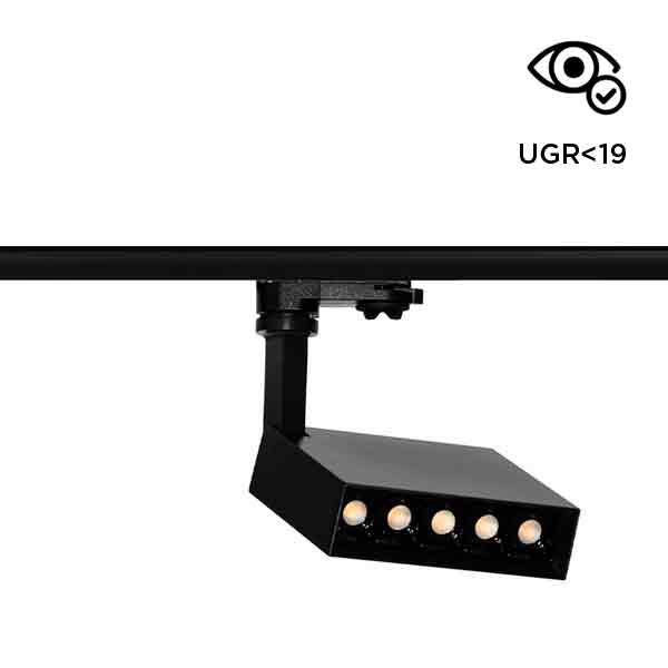 Proyector lineal LED abatible y orientable para carril trifásico 20W y 32W.jpg Proyector lineal LED abatible y orientable para carril trifásico 20W y 32W