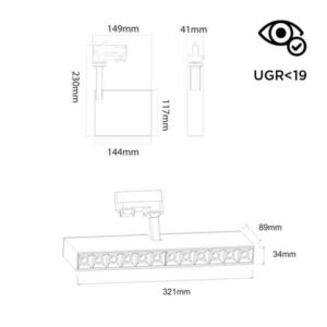 Proyector lineal LED abatible y orientable para carril trifásico 20W y 32W