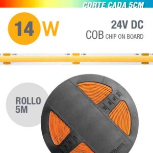 Tira LED COB 14.4W 24V IP20 5CM-CUT - Rollo 5 Metros